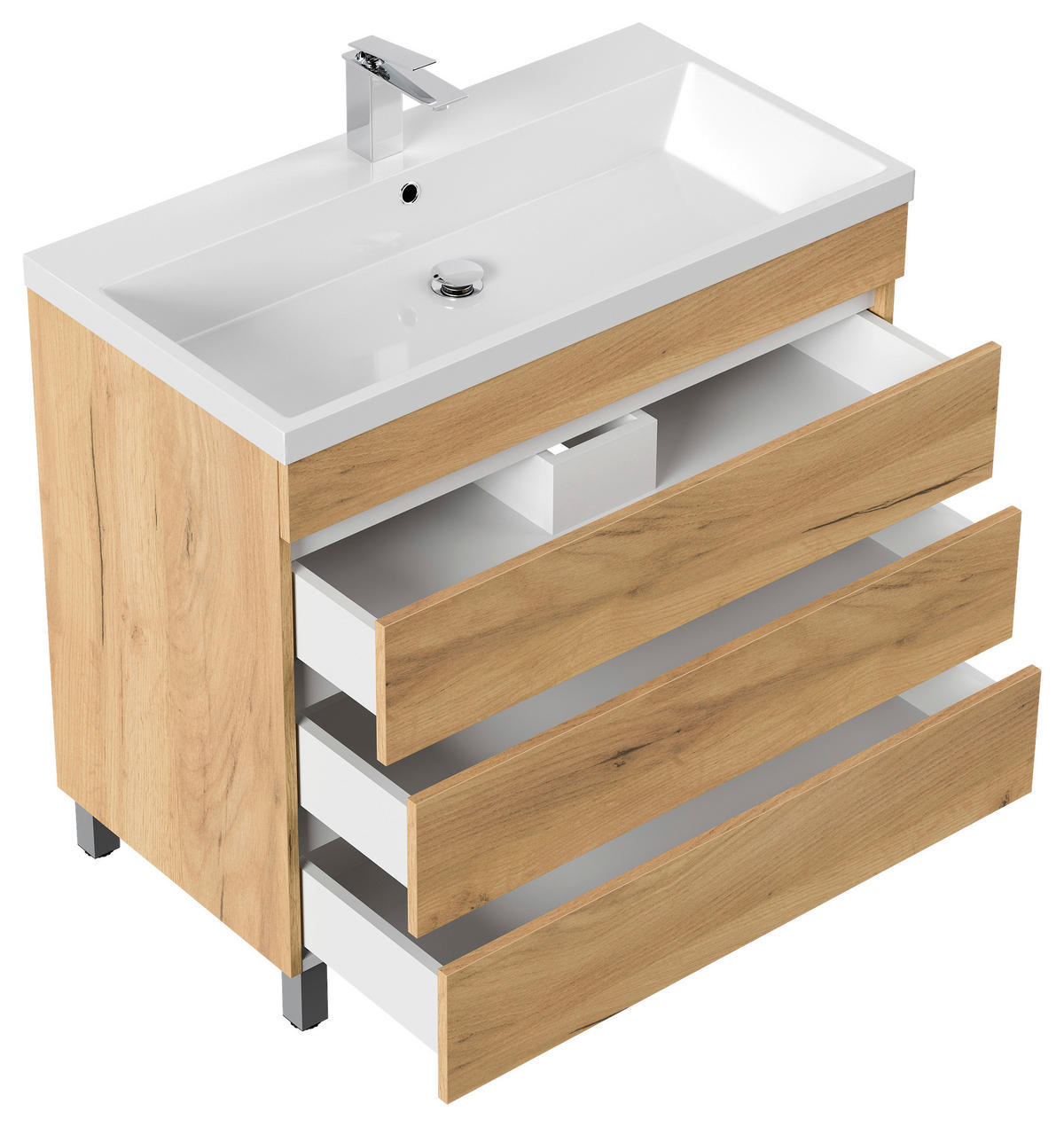 WASCHTISCHKOMBI 90 cm  - Eichefarben/Weiß, Basics, Holzwerkstoff/Stein (90cm) - MID.YOU