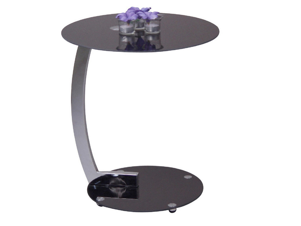 BEISTELLTISCH 45/45/52 cm Schwarz, Chromfarben rund  - Chromfarben/Schwarz, Design, Glas/Metall (45/45/52cm) - MID.YOU