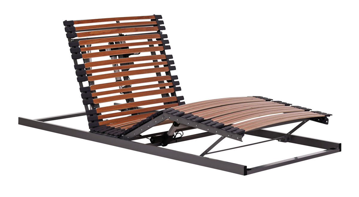 LATTENROST 100/200 cm Kopfteil, Fußteil, Mittelzone verstellbar, Birke  - Graphitfarben/Naturfarben, MODERN, Holz/Metall (100/200cm) - Sembella
