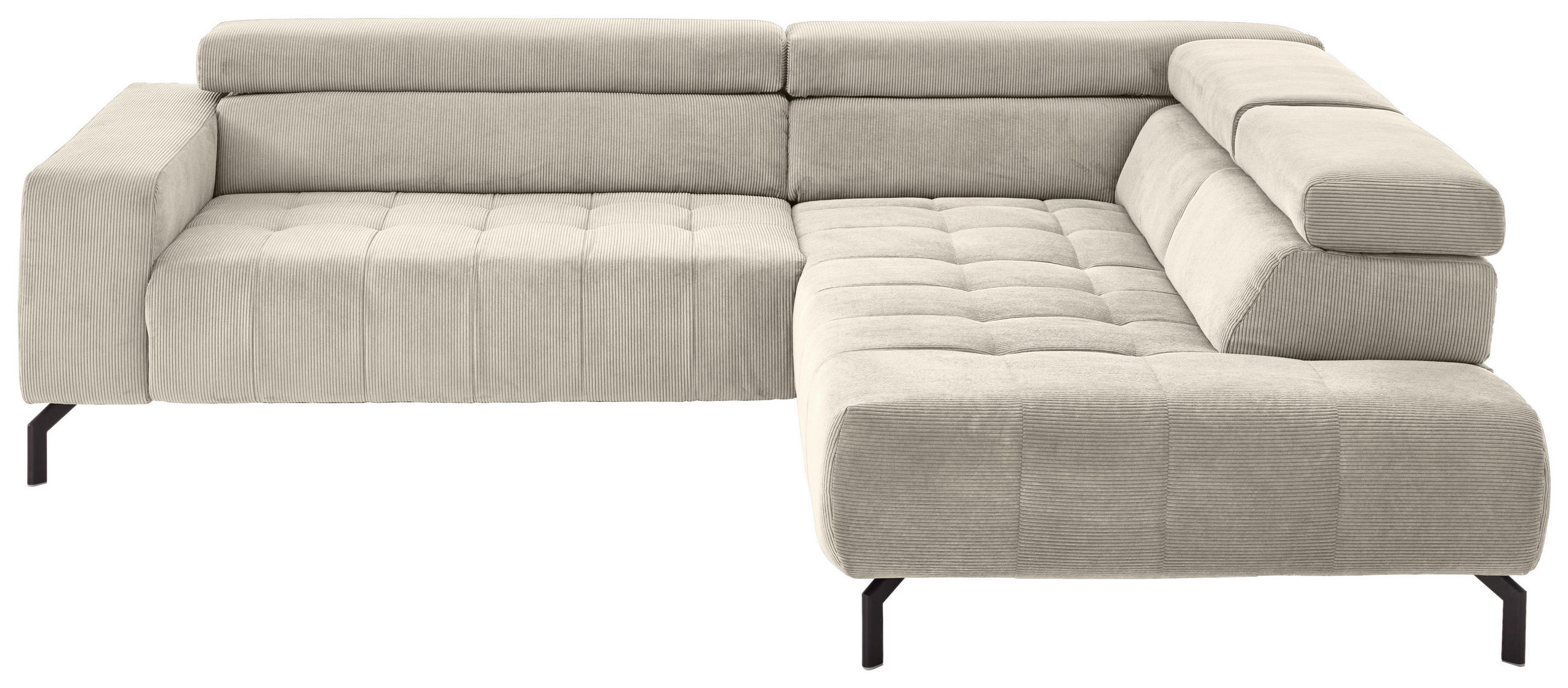 ECKSOFA Hellbraun Cord  - Hellbraun/Schwarz, Design, Textil/Metall (261/214cm) - Beldomo Style