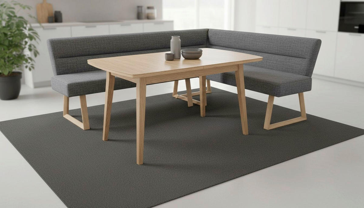 ECKBANK Leinenoptik Eichefarben, Dunkelgrau Eiche massiv   - Eichefarben/Dunkelgrau, MODERN, Holz/Textil (162-204/82/61cm) - Livetastic