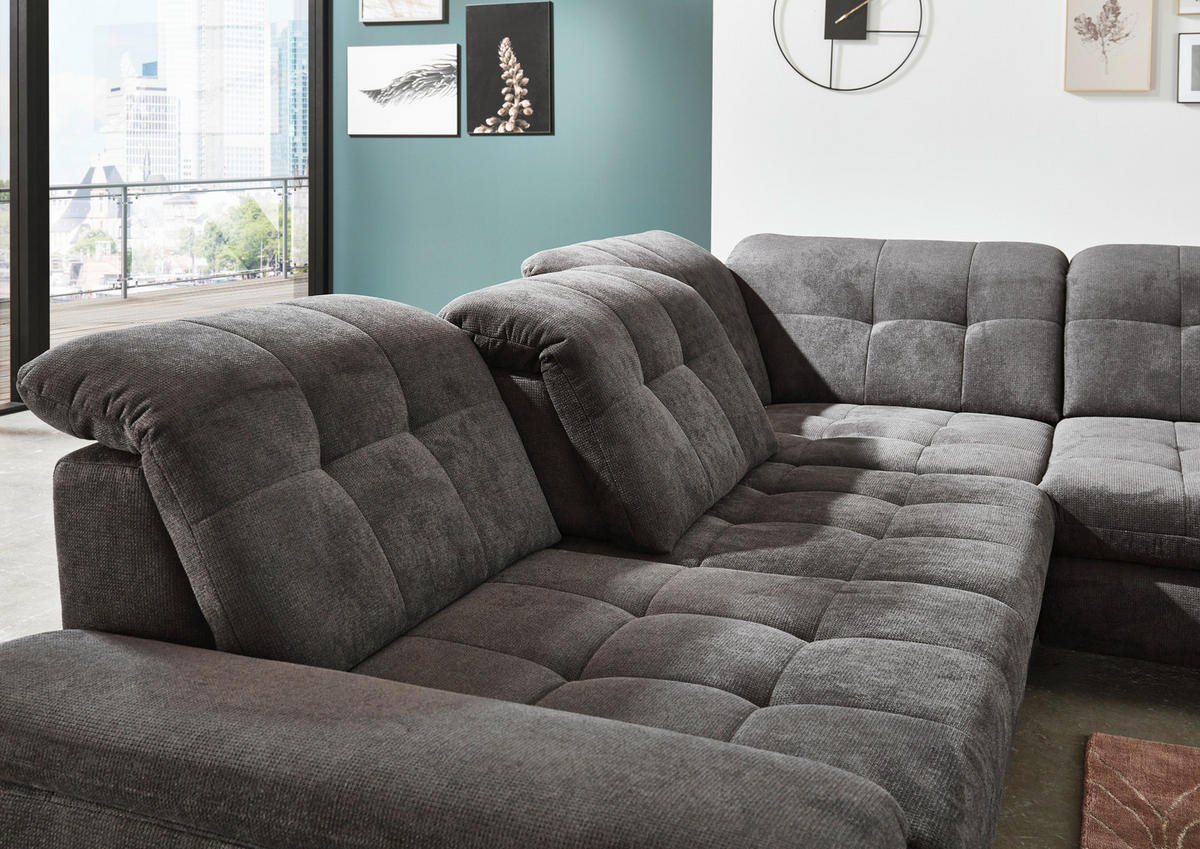 ECKSOFA in Chenille Grau  - Chromfarben/Grau, Design, Textil/Metall (310/260cm) - Beldomo Speed