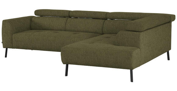 ECKSOFA in Webstoff Olivgrün 280/205 cm - Schwarz/Olivgrün, Design, Textil/Metall (280/205cm) - Xora