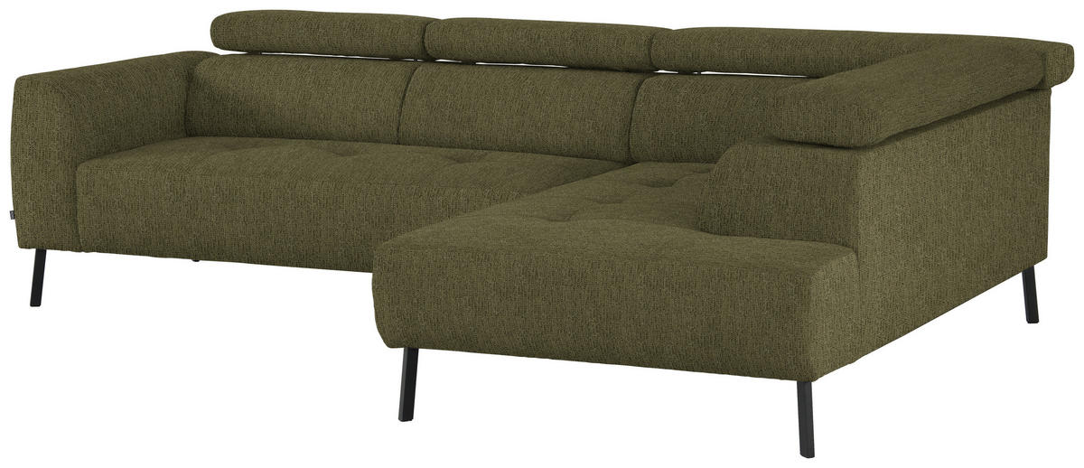 ECKSOFA in Webstoff Olivgrün  - Schwarz/Olivgrün, Design, Textil/Metall (280/205cm) - MID.YOU