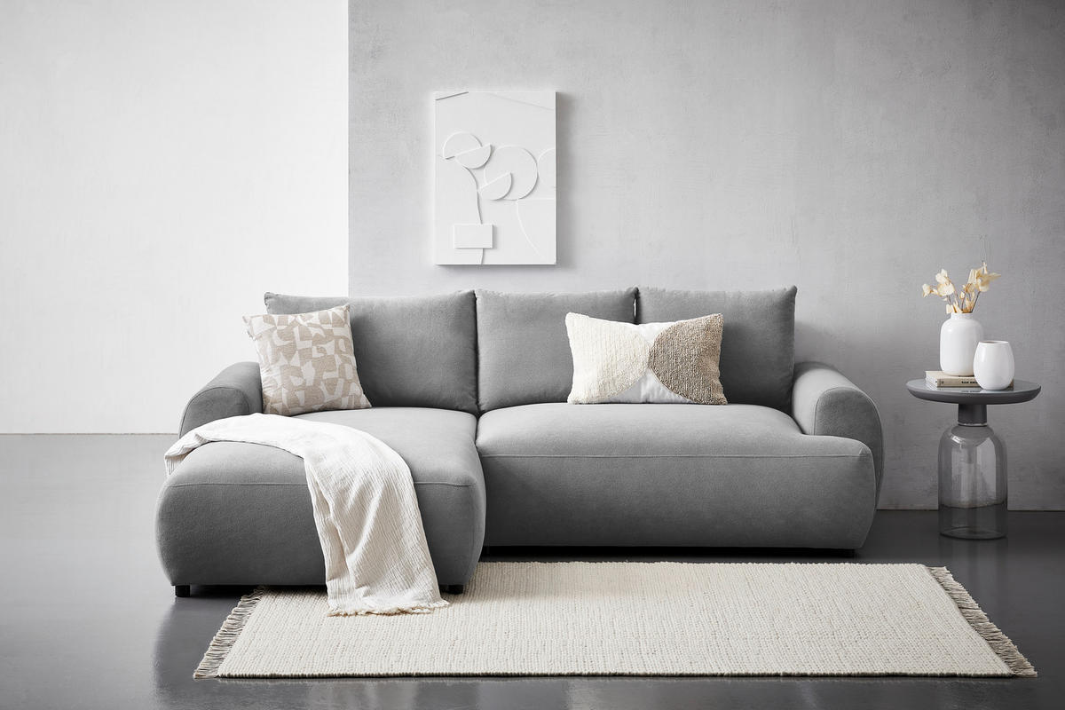 ECKSOFA Dunkelgrau Webstoff  - Dunkelgrau/Schwarz, MODERN, Kunststoff/Textil (175/265cm) - Carryhome