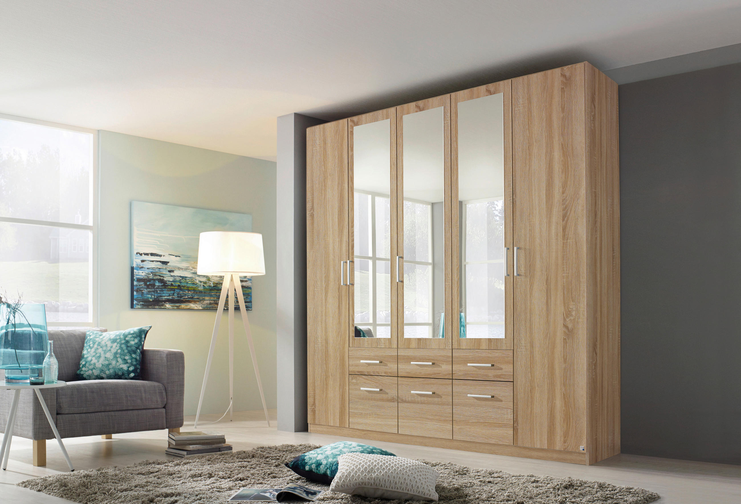 DREHTÜRENSCHRANK in Sonoma Eiche - Alufarben/Sonoma Eiche, Modern, Holzwerkstoff/Kunststoff (226/229/54cm) - Rauch Möbel