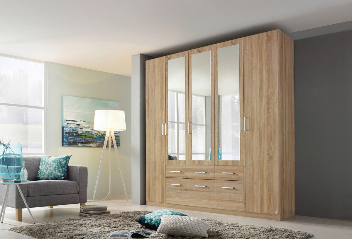 DREHTÜRENSCHRANK  in Sonoma Eiche  - Alufarben/Sonoma Eiche, MODERN, Holzwerkstoff/Kunststoff (226/229/54cm) - Rauch Möbel