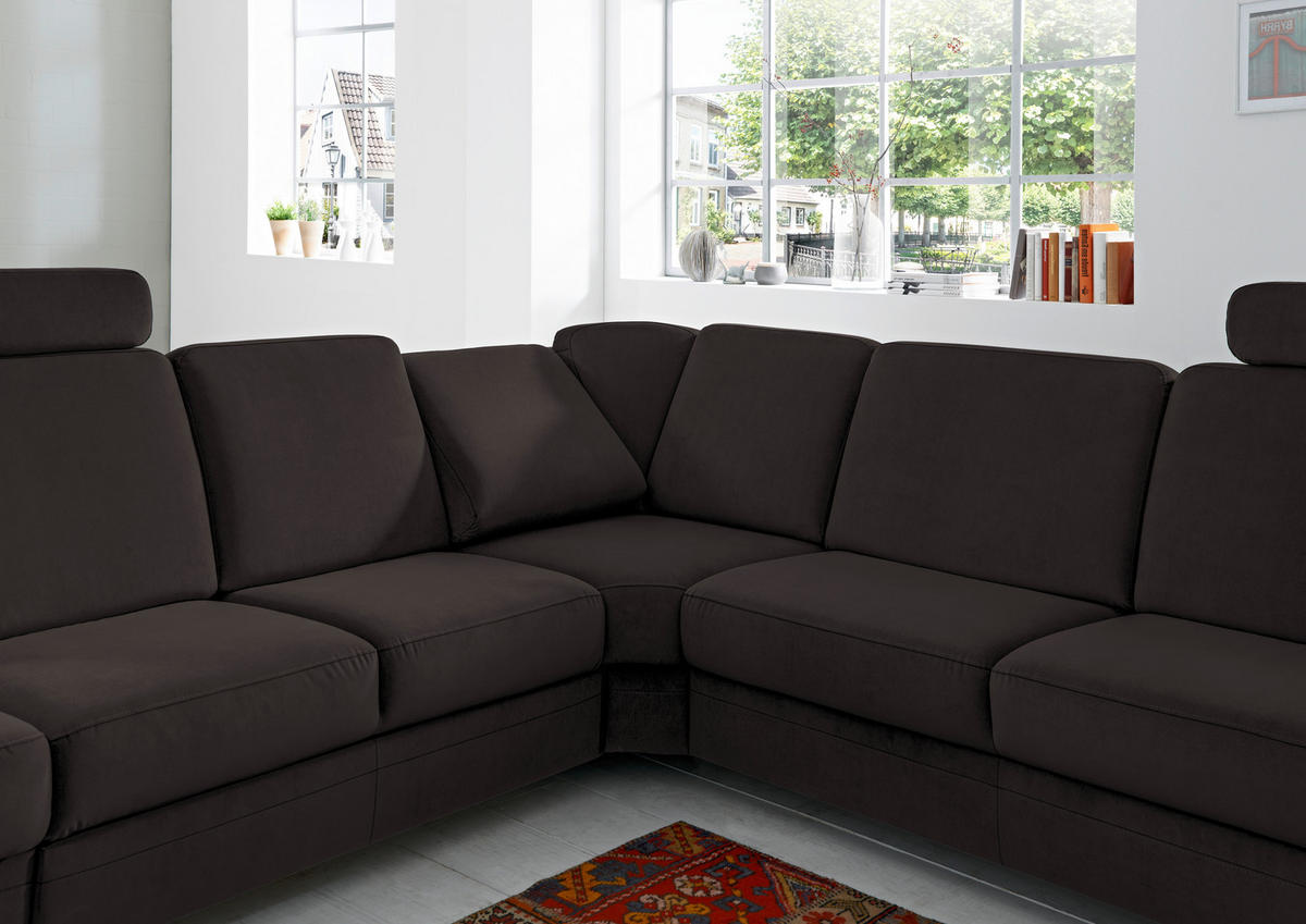 ECKSOFA in Flachgewebe Dunkelbraun  - Dunkelbraun/Alufarben, Konventionell, Textil/Metall (287/269cm) - Beldomo System