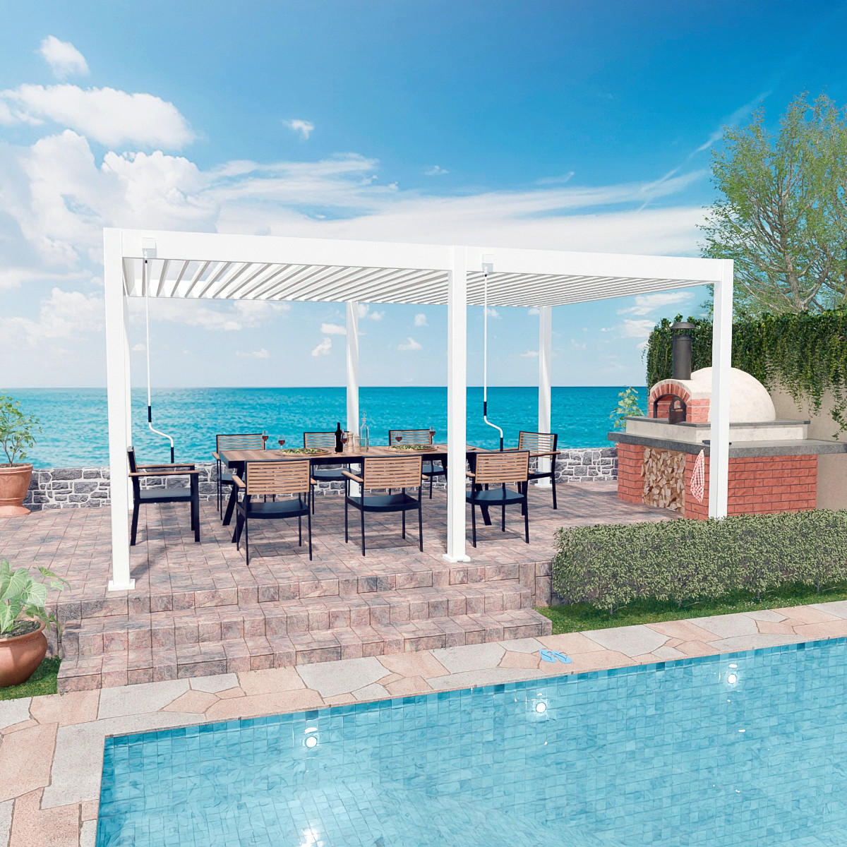 PERGOLA 300/255/600 cm   - Weiß Hochglanz, Basics, Metall (300/255/600cm) - Gardenson