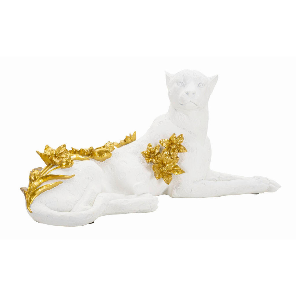 Skulptur Leopard White/gold B: 53 Cm