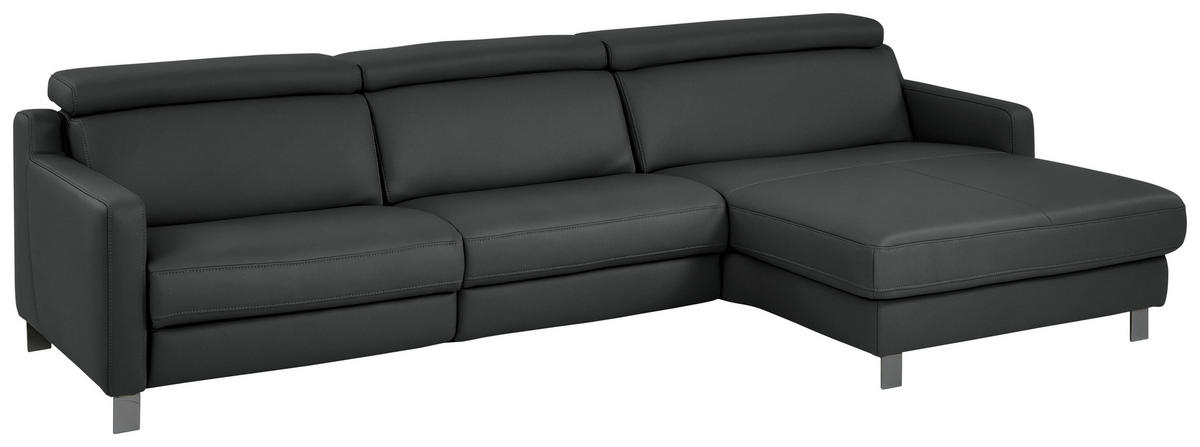 ECKSOFA in Echtleder Anthrazit  - Anthrazit/Schwarz, Design, Leder/Metall (291/176cm) - Valdera