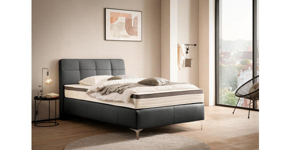 BOXSPRINGBETT 140/200 cm  in Schwarz  - Chromfarben/Schwarz, Basics, Leder/Holz (140/200cm) - Novel