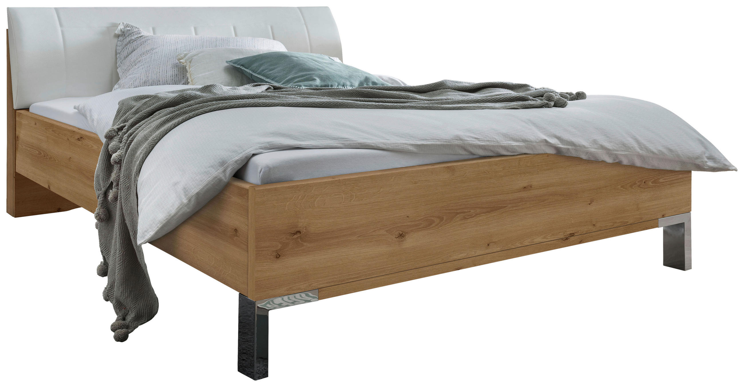 BETT 180/200 cm,  in Weiß, Eiche Bianco,  - Eiche Bianco/Weiß, KONVENTIONELL, Metall (180/200cm) - Venda