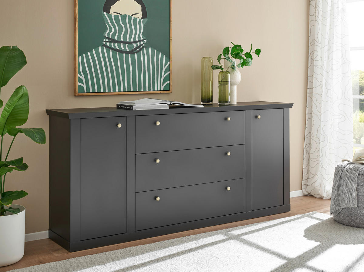 SIDEBOARD  205/92/42 cm 3 Schublade(n)  - Eichefarben/Messingfarben, Design, Holzwerkstoff/Metall (205/92/42cm) - MID.YOU