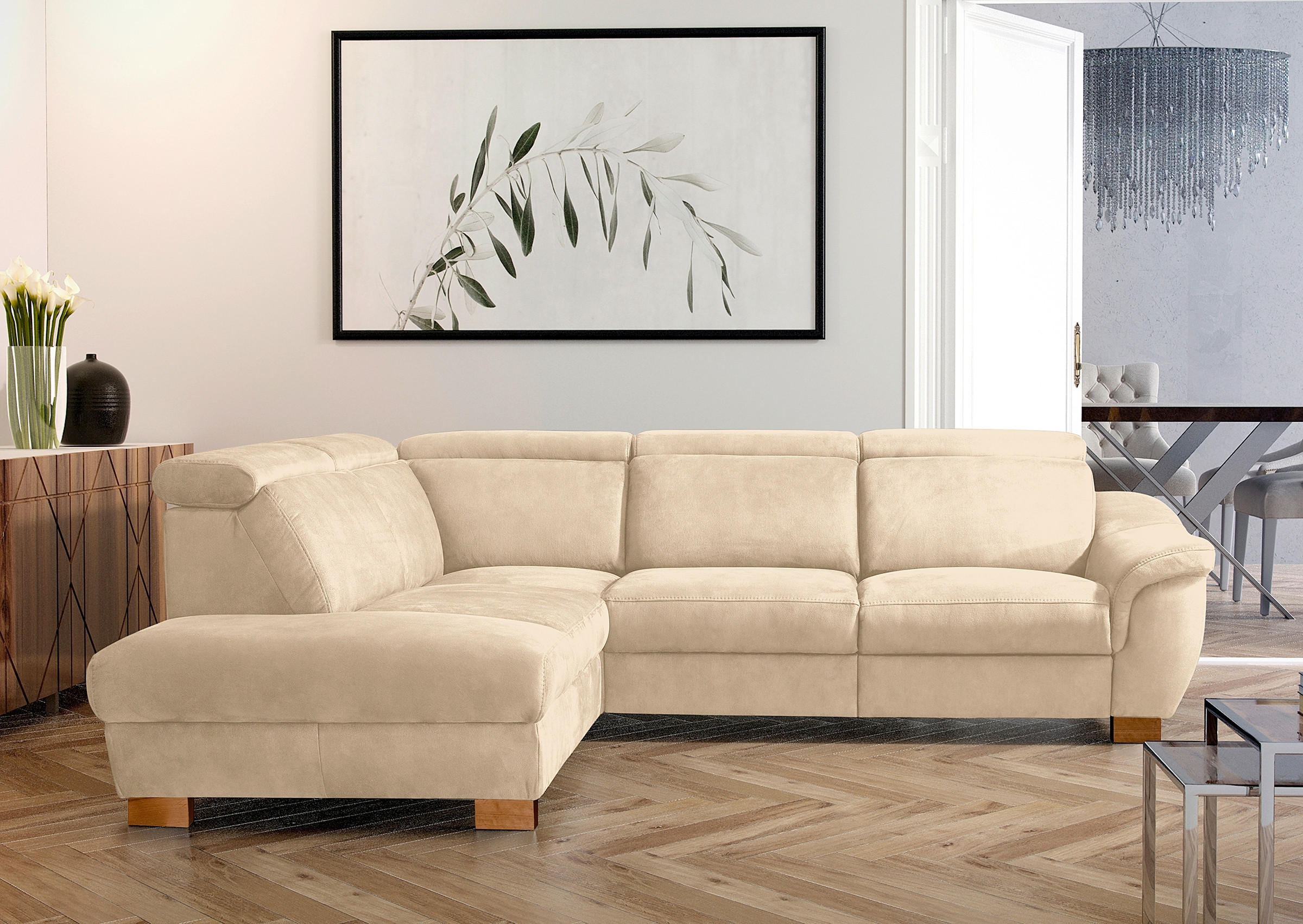 ECKSOFA Mikrofaser Beige  - Beige/Naturfarben, Design, Holz/Textil (276/238cm) - Livetastic