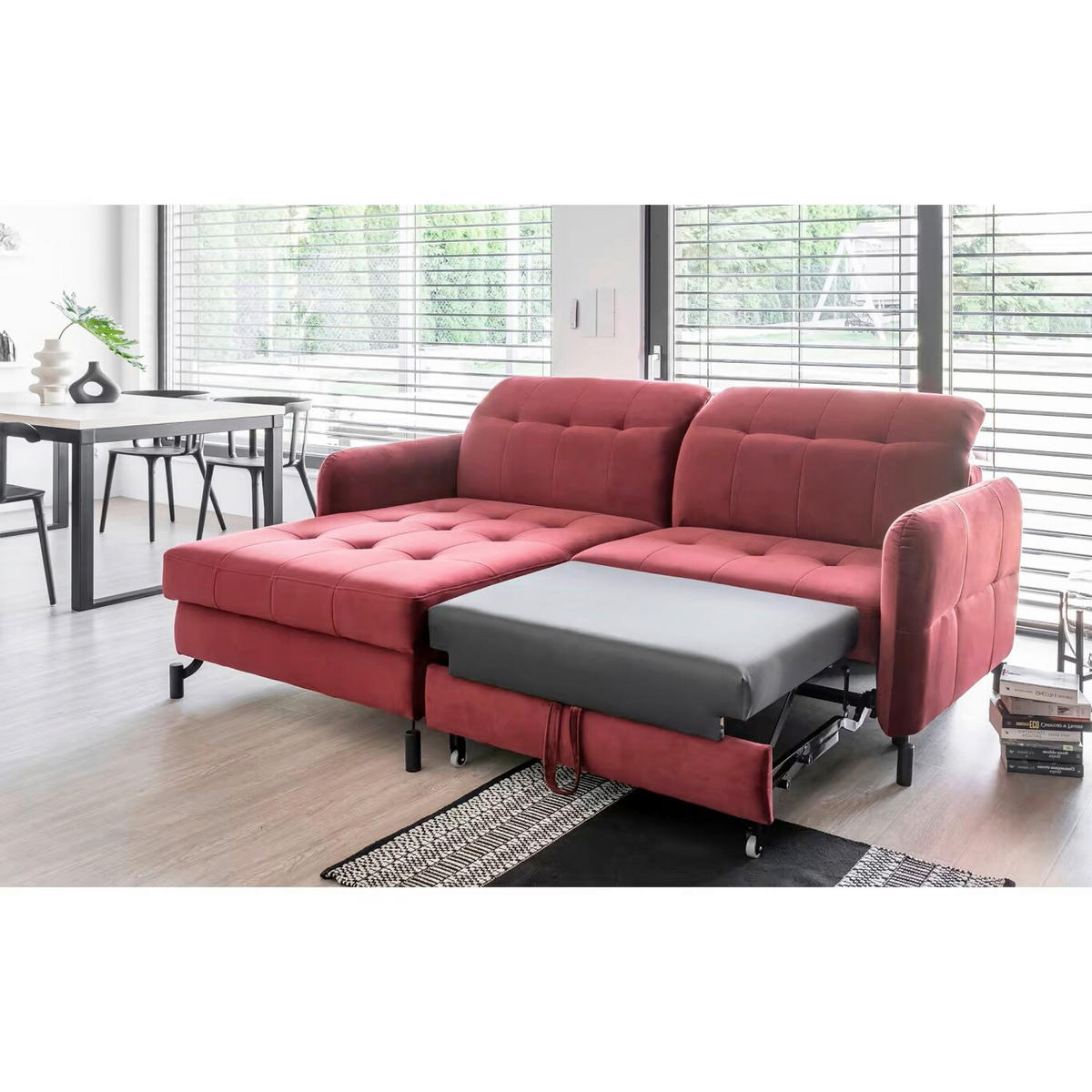 ECKSOFA in Samt Hellgrau  160/225 cm  - Hellgrau, Design, Textil/Metall (160/225cm) - MID.YOU