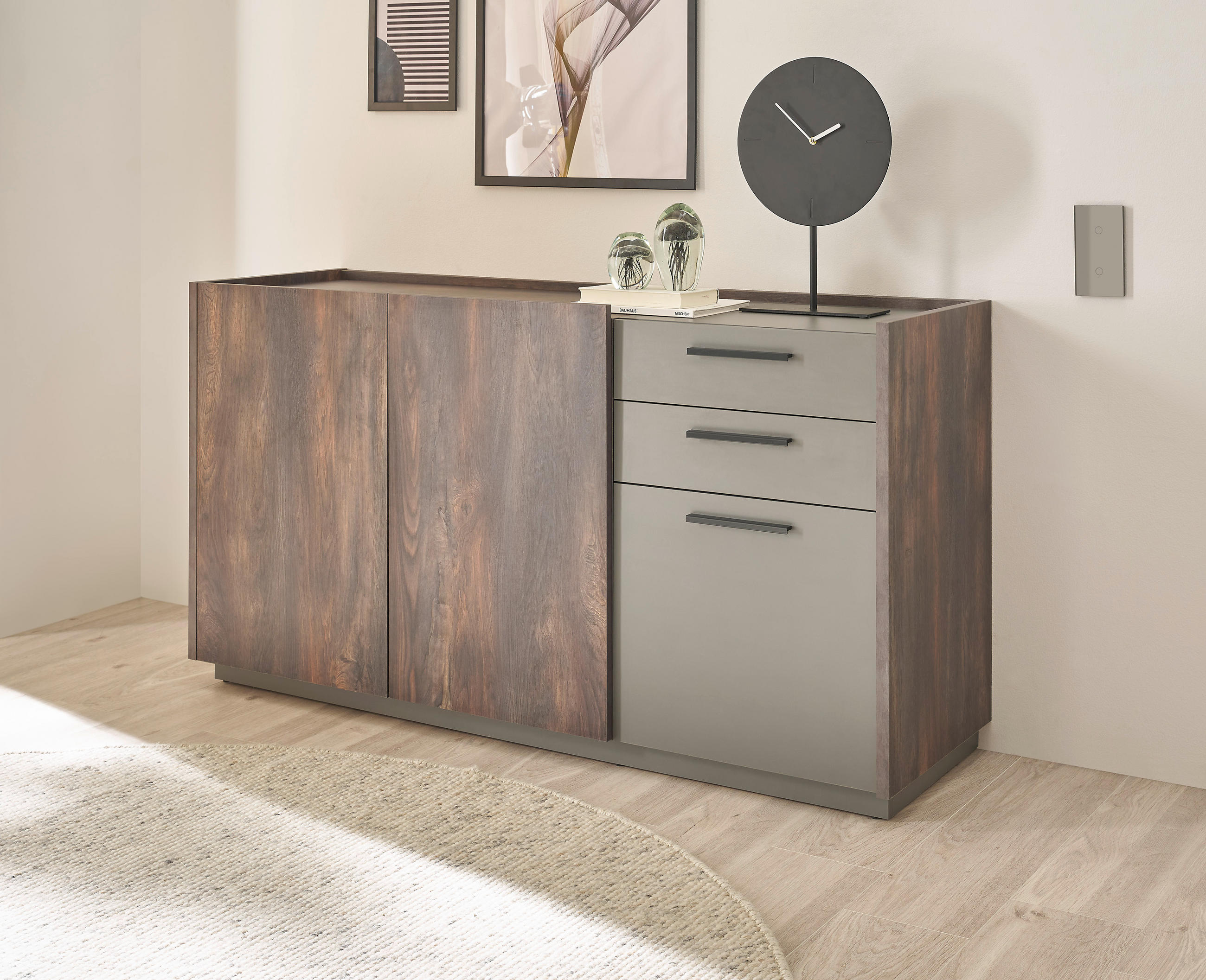 SIDEBOARD in 152/80/45 cm - Eichefarben/Anthrazit, Design, Holzwerkstoff/Metall (152/80/45cm) - MID.YOU