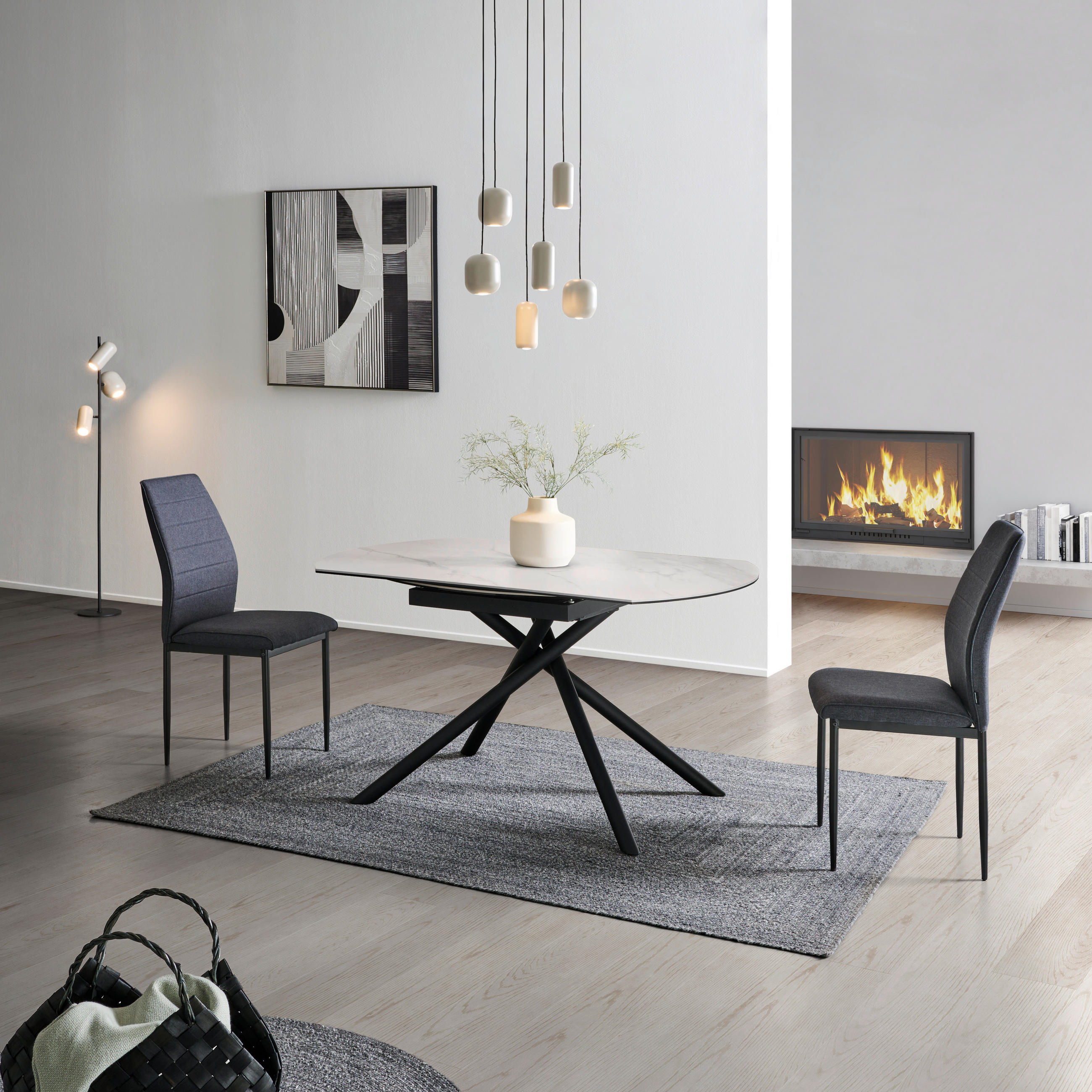 ESSTISCH in Metall, Glas, Keramik  - Schwarz/Weiß, LIFESTYLE, Glas/Keramik (90-140/76/140cm) - MID.YOU