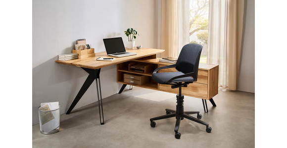 ECKSCHREIBTISCH 160/160/75 cm  in Eichefarben  - Eichefarben/Schwarz, Natur, Holz/Metall (160/160/75cm) - Linea Natura