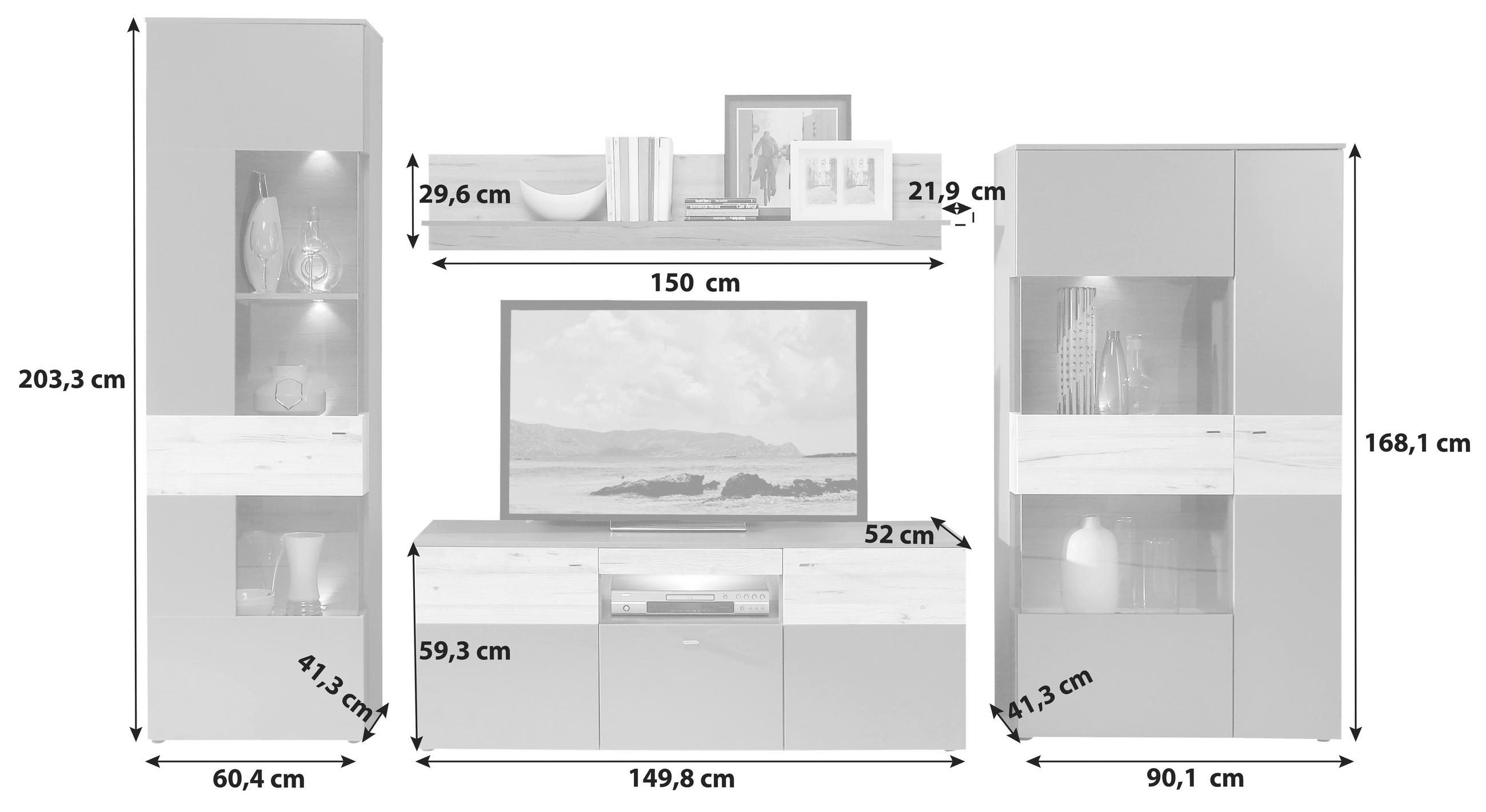 ANSAMBLU MOBILIER CAMERA DE Z in gri, culoare lemn stejar  - culoare lemn stejar/culoare crom, Basics, plastic/sticlă (319/203/52cm) - MID.YOU
