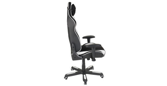 GAMINGSTUHL in Lederlook, Mikrofaser Schwarz, Weiß - Schwarz/Weiß, Design, Kunststoff/Textil (72/128-138/72cm) - Xora