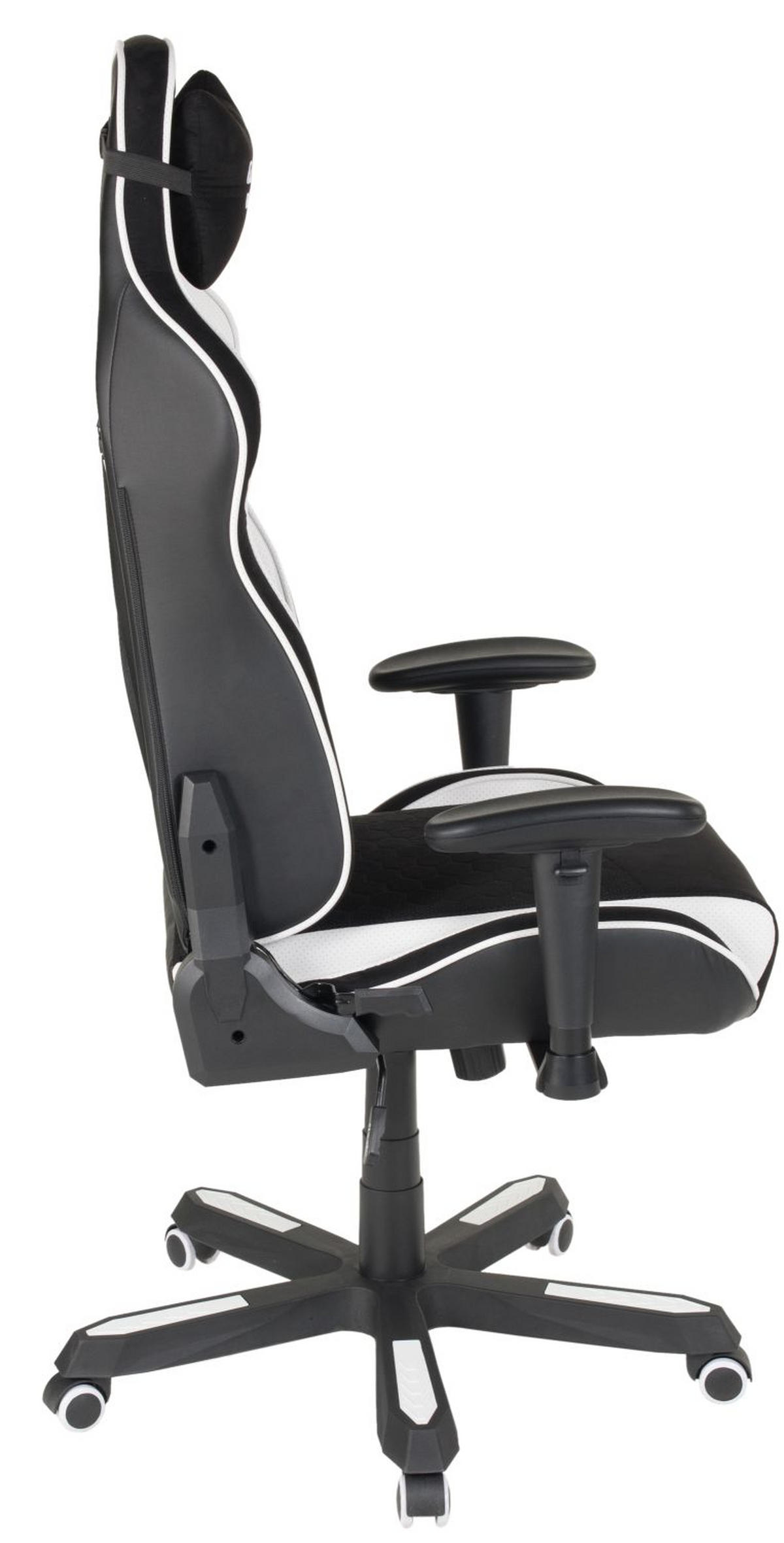 GAMER SZÉK  bőrhatású textil, mikroszál fekete, fehér  - fekete/fehér, Design, műanyag/textil (72/128-138/72cm) - Xora