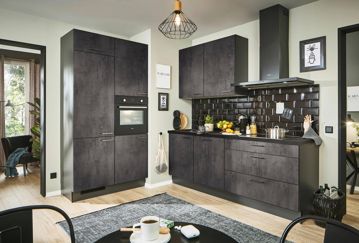 ECKKÜCHE 120/220 cm  in Graphitfarben, Schwarz  - Chromfarben/Schwarz, Design, Holzwerkstoff/Metall (120/220cm) - Xora