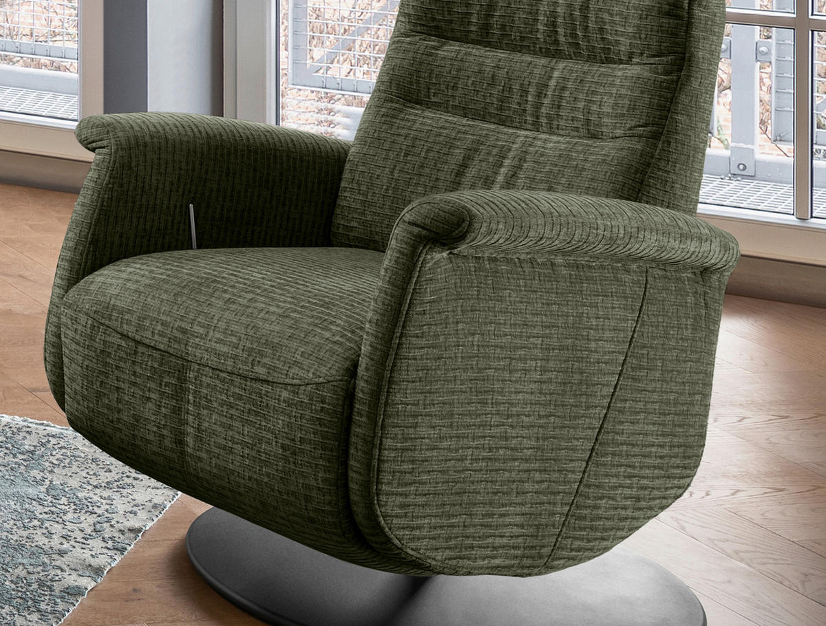 RELAXSESSEL Mikrofaser Kopfteilverstellung, Fußteilverstellung, Rücken echt    - Schwarz/Olivgrün, MODERN, Textil/Metall (72/118/85-165cm) - Livetastic