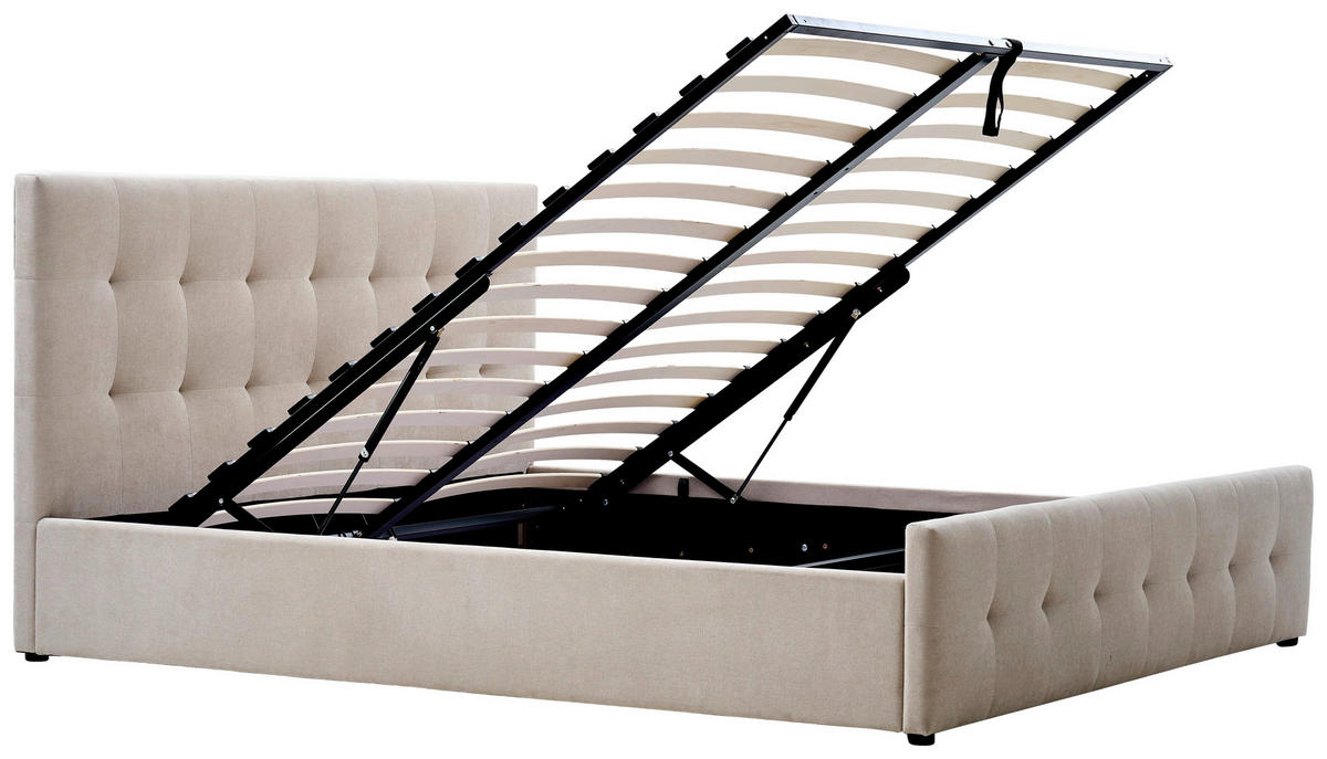 POLSTERBETT gepolstertes Kopfteil, Lattenrost, Bettkasten 180/200 cm  in Beige  - Beige/Schwarz, Design, Holz/Kunststoff (180/200cm) - Boxxx