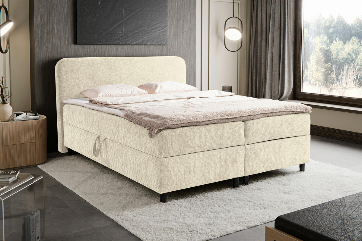 BOXBETT 180/200 cm  in Creme  - Creme/Schwarz, Modern, Holz/Kunststoff (180/200cm) - MID.YOU