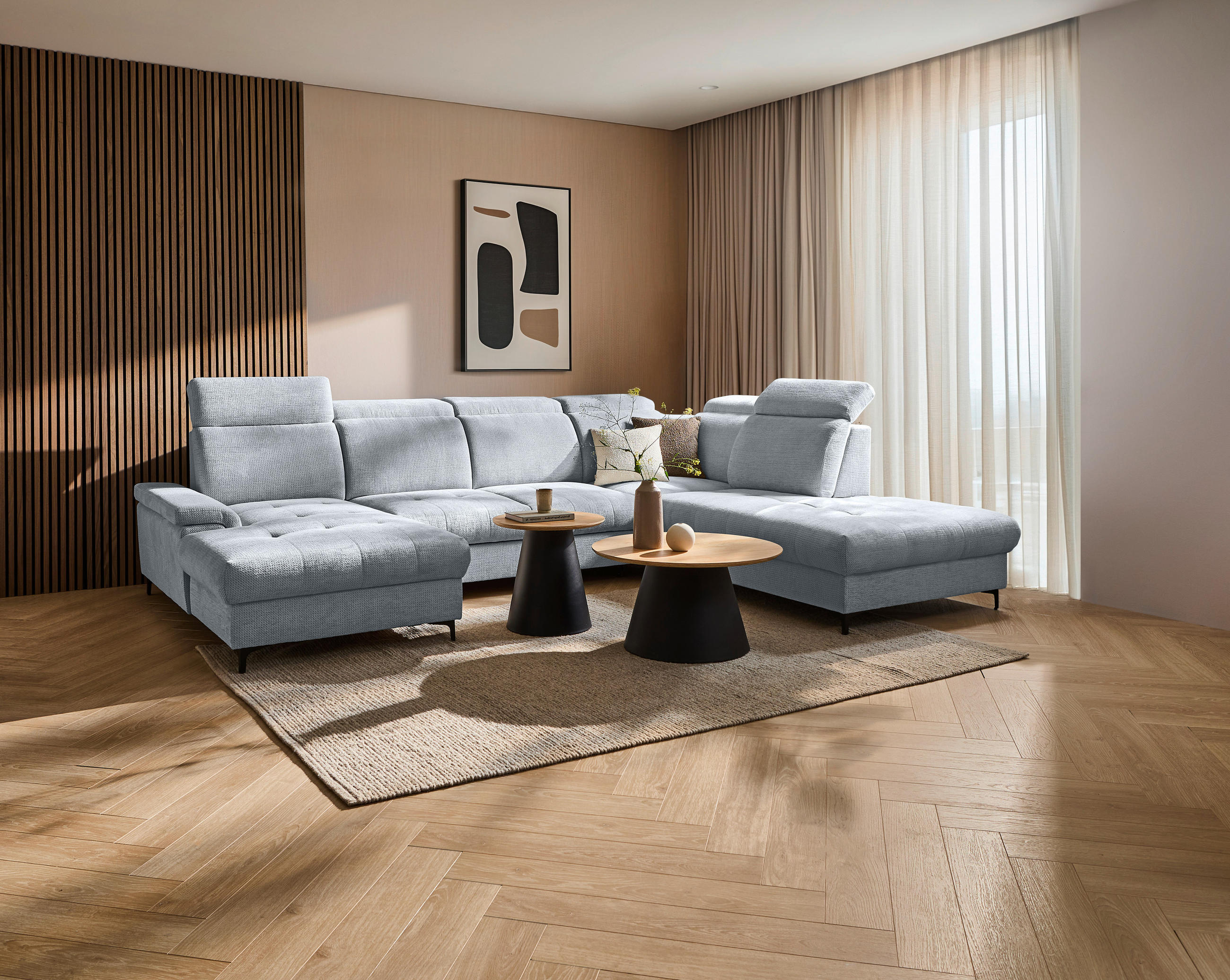 WOHNLANDSCHAFT in Struktur Grau  - Schwarz/Grau, Design, Textil/Metall (190/364/270cm) - Stylife