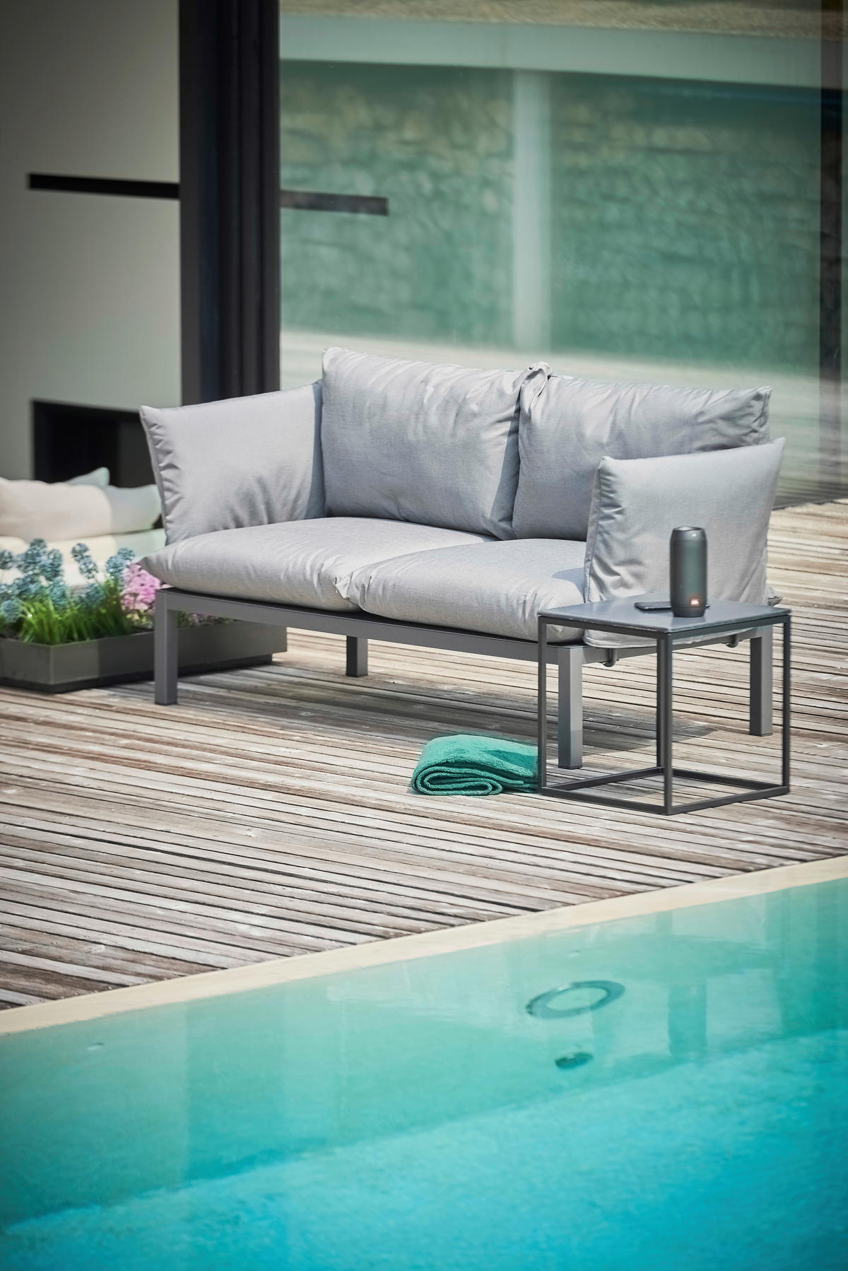 LOUNGESOFA 140/85/70 cm Aluminium  - Graphitfarben/Schwarz, Design, Textil/Metall (140/85/70cm) - FIAM