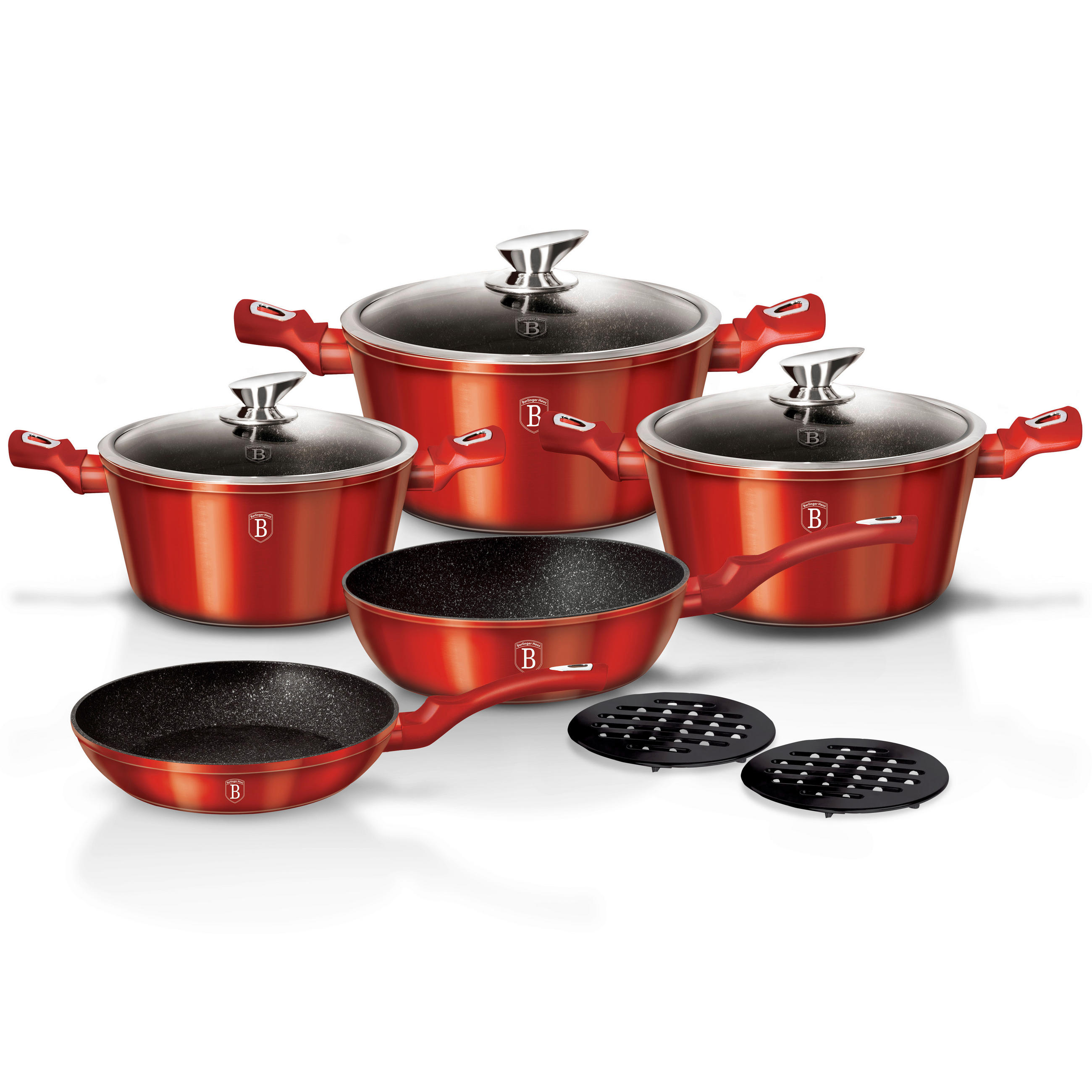 FŐZŐEDÉNYKÉSZLET 10 részes  - piros, Basics, üveg/fém (8.64kg)