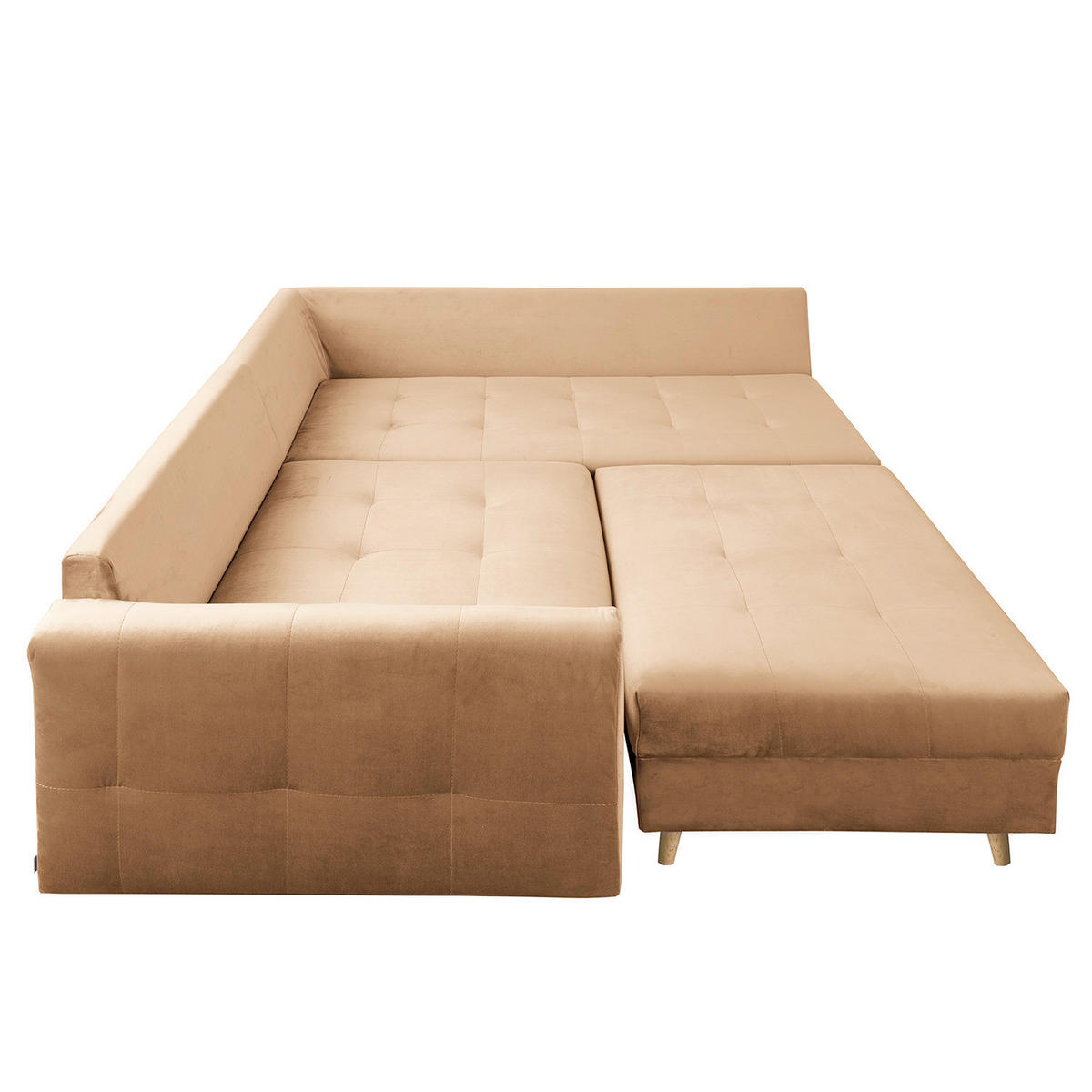 ECKSOFA inkl. Hocker Ariella Hellbraun Samt Rückenkissen, Hocker  - Hellbraun/Naturfarben, Design, Holz/Textil (231/161cm) - Livetastic