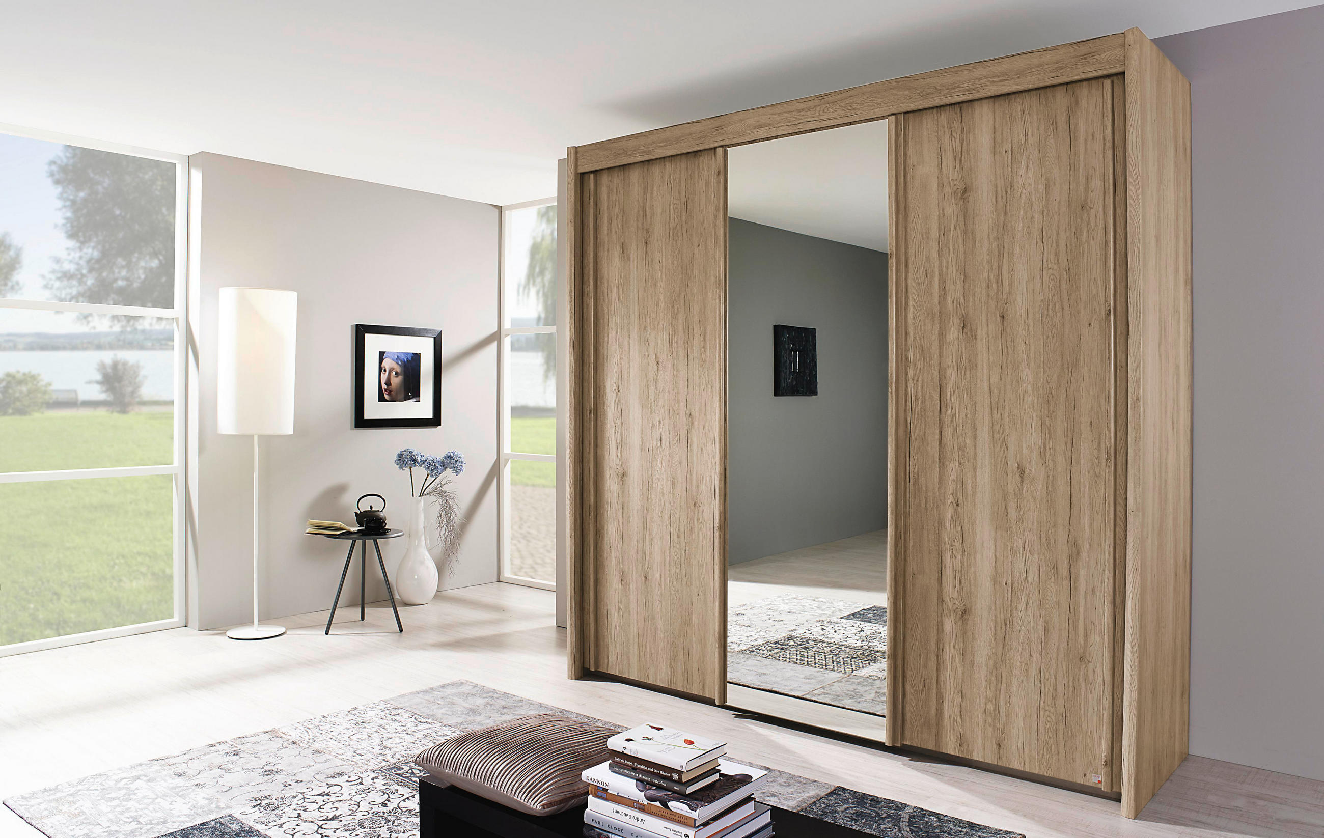 SCHWEBETÜRENSCHRANK 3-türig Eichefarben - Eichefarben, Basics, Glas/Holzwerkstoff (250/197/65cm) - Cantus