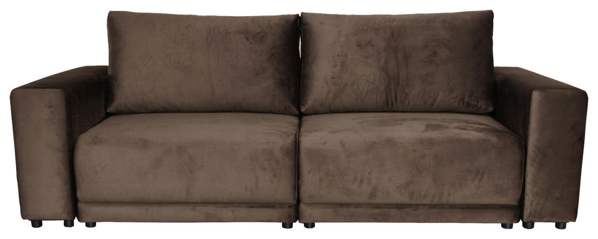 BIGSOFA Velours Dunkelbraun  - Dunkelbraun/Schwarz, Design, Kunststoff/Textil (256/88/120cm) - home24