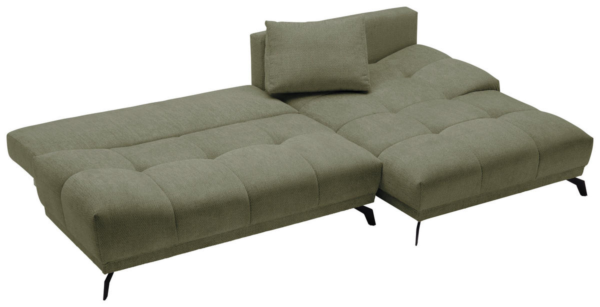 ECKSOFA in Chenille Olivgrün  - Schwarz/Olivgrün, Modern, Textil/Metall (290/182cm) - Hom`in