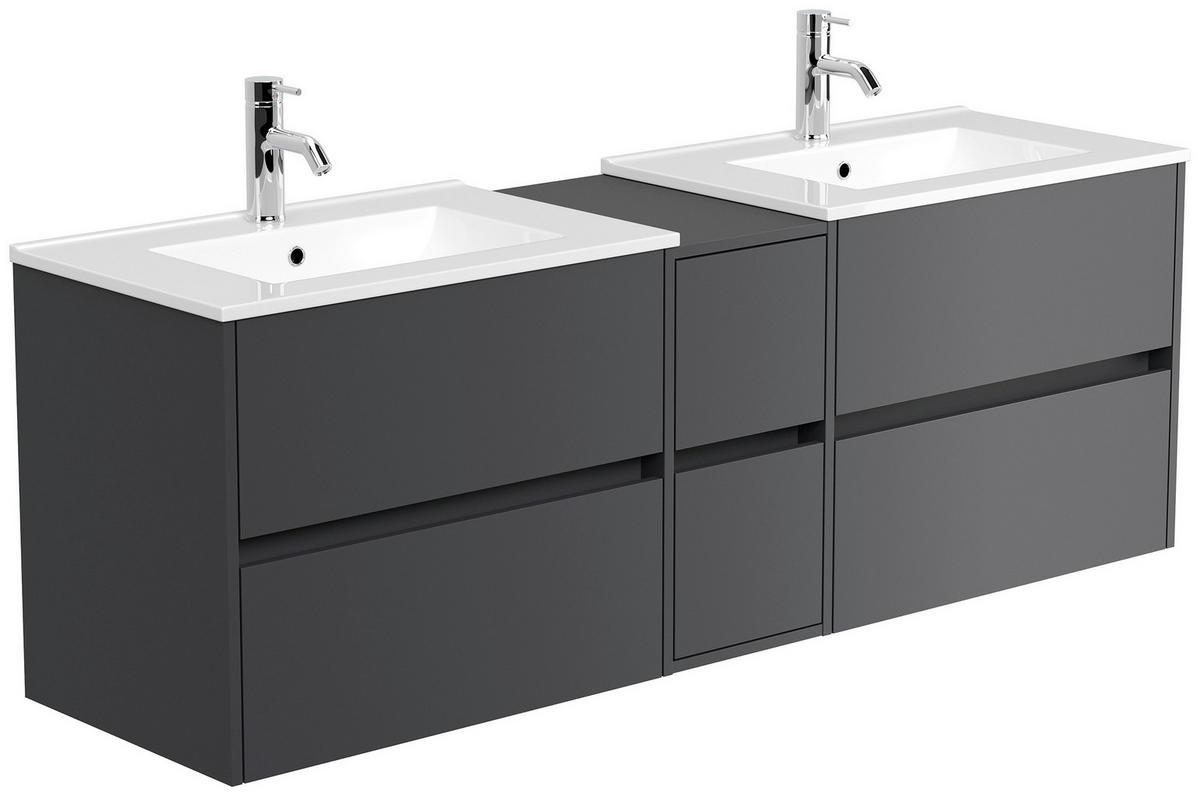 BADEZIMMER 3-teilig  in 170 cm  - Graphitfarben, Trend, Glas/Holzwerkstoff (170cm) - MID.YOU