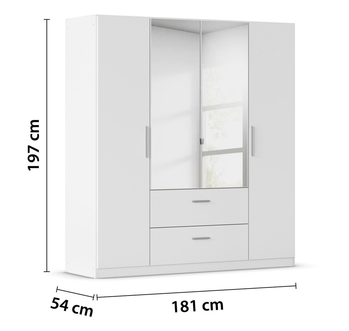 DREHTÜRENSCHRANK 181/197/54 cm,  in Weiß, 4-türig  - Alufarben/Weiß, KONVENTIONELL, Glas/Holzwerkstoff (181/197/54cm) - home24