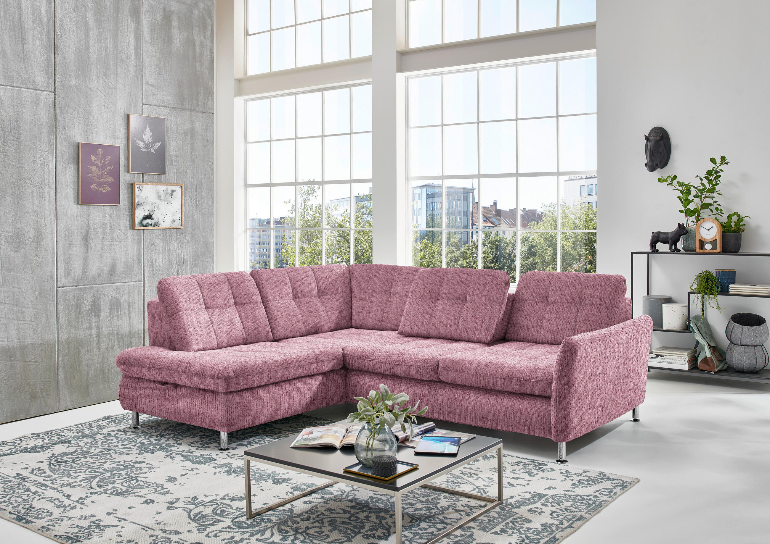 ECKSOFA in Webstoff Rot  - Chromfarben/Rot, Konventionell, Textil/Metall (210/242cm) - Beldomo Style