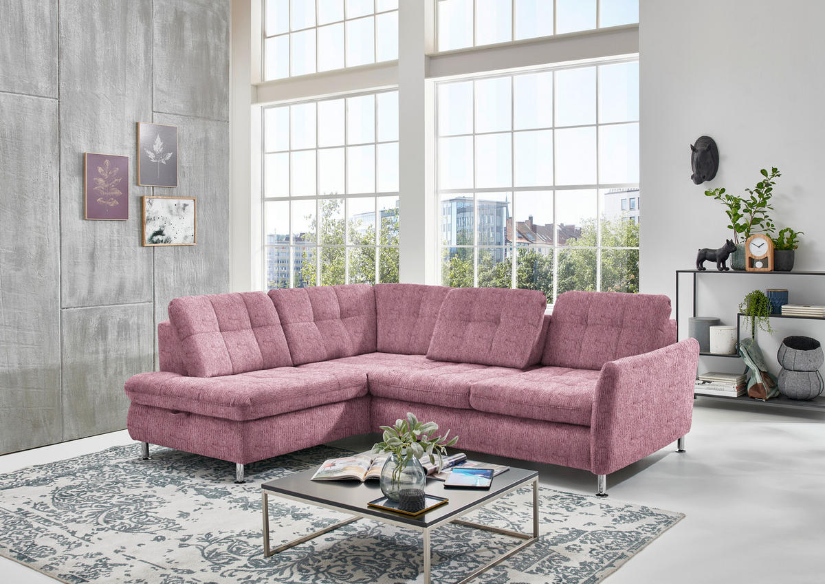 ECKSOFA in Webstoff Rot  - Chromfarben/Rot, Konventionell, Textil/Metall (210/242cm) - Beldomo Style