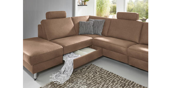 ECKSOFA in Mikrofaser Sandfarben 242/275 cm - Sandfarben/Alufarben, Design, Textil/Metall (242/275cm) - Dieter Knoll