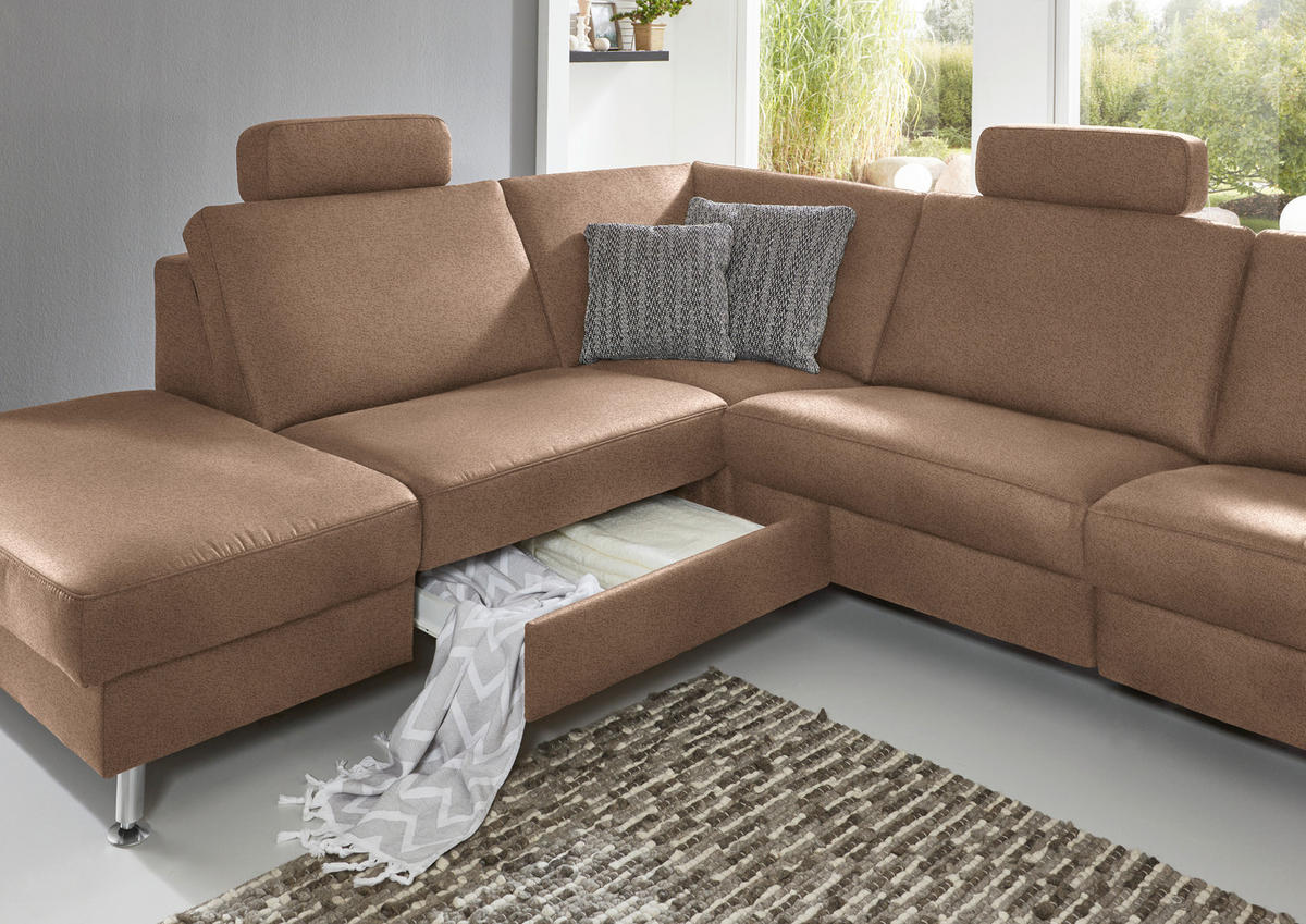 ECKSOFA in Mikrofaser Sandfarben  - Sandfarben/Alufarben, Design, Textil/Metall (242/275cm) - Dieter Knoll