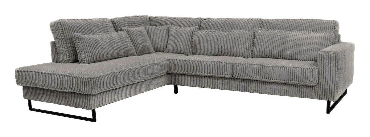 ECKSOFA ICON Grau Cord Zierkissen, Rückenkissen, Nierenkissen  - Schwarz/Grau, KONVENTIONELL, Textil/Metall (284/253cm) - Livetastic