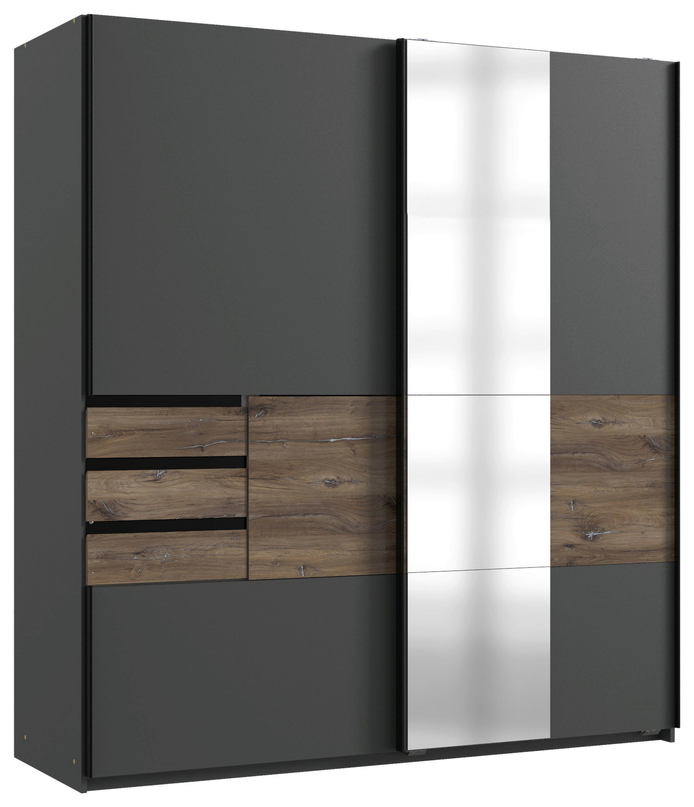 SCHWEBETÜRENSCHRANK in Graphitfarben, Eichefarben  - Eichefarben/Schwarz, Konventionell, Glas/Holzwerkstoff (180/198/65cm) - Modante
