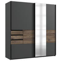 ARMOIRE À PORTES COULISSANTES in couleur graphite, couleur de chêne  - couleur graphite/couleur de chêne, Konventionell, métal/verre (180/198/65cm) - Modante