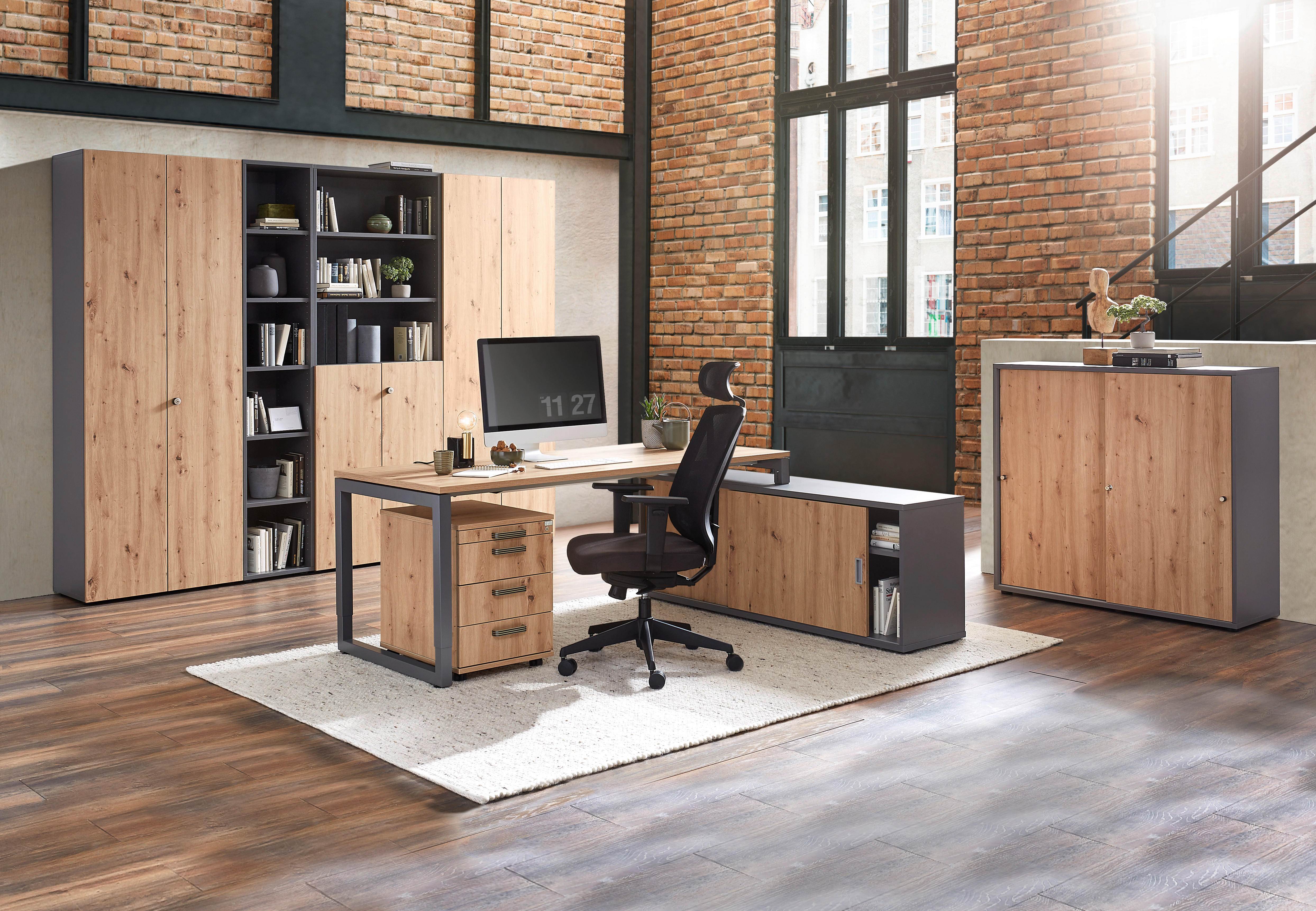 AKTENSCHRANK 80/215,6/42 cm  - Eichefarben/Graphitfarben, KONVENTIONELL, Holzwerkstoff (80/215,6/42cm) - Venda