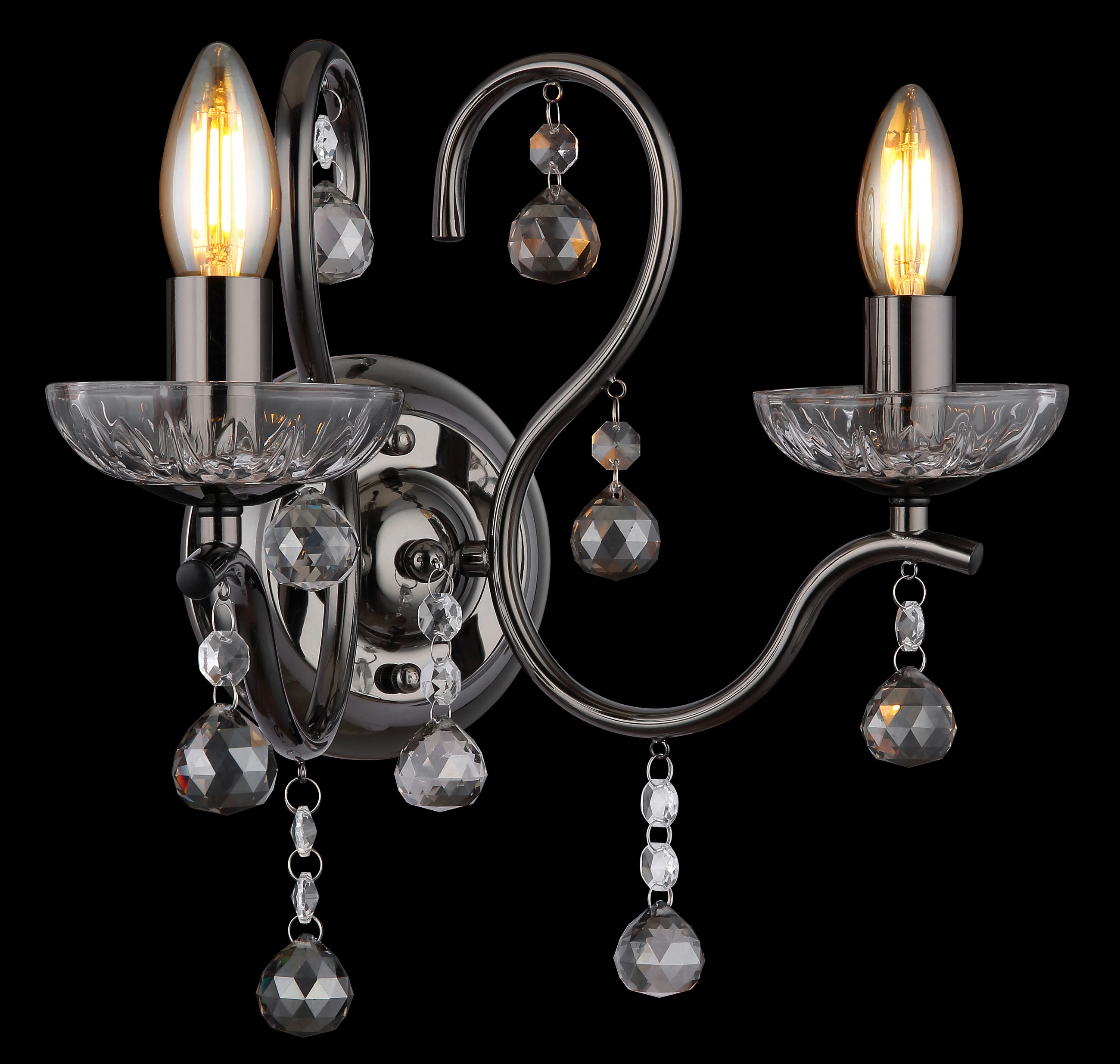 WANDLEUCHTE 33/21,7/33 cm   - Klar/Schwarzchrom, KONVENTIONELL, Glas/Metall (33/21,7/33cm) - Globo