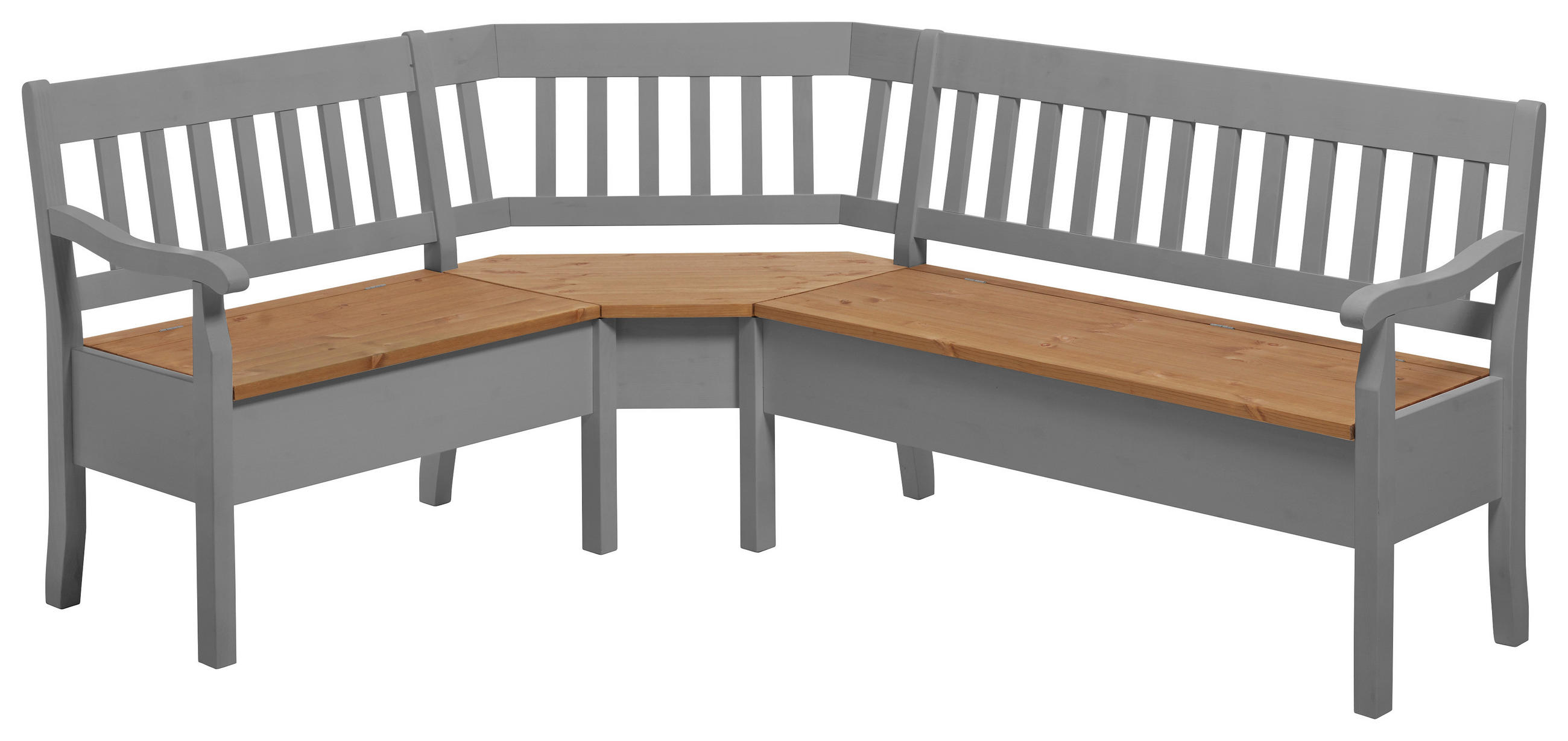 ECKBANK 147/170 cm Grau, Laugenfarbig Kiefer massiv - Laugenfarbig/Grau, ROMANTIK / LANDHAUS, Holz (147/170cm) - Boxxx