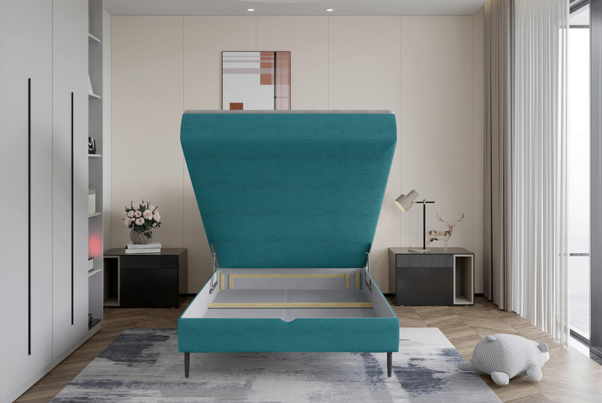 BOXBETT 120/200 cm  in Petrol  - Petrol/Schwarz, Design, Holz/Holzwerkstoff (120/200cm) - Stylife